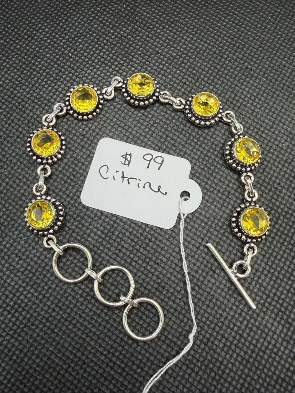 Yellow Citrine Link Bracelet in 925 Silver 6.5”-8”